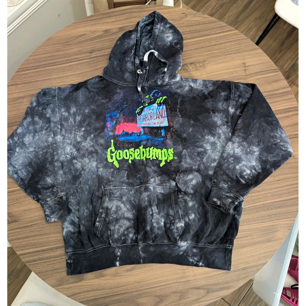 Goosebumps HorrorLand Tie Dye Hoodie Men's Large Black R.L. Stine Graphic